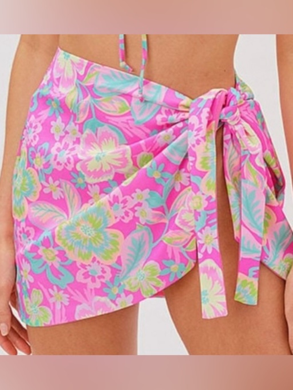 For Love & Lemons Lizzy Pink Tropical Floral Swim Coverup Skirt
